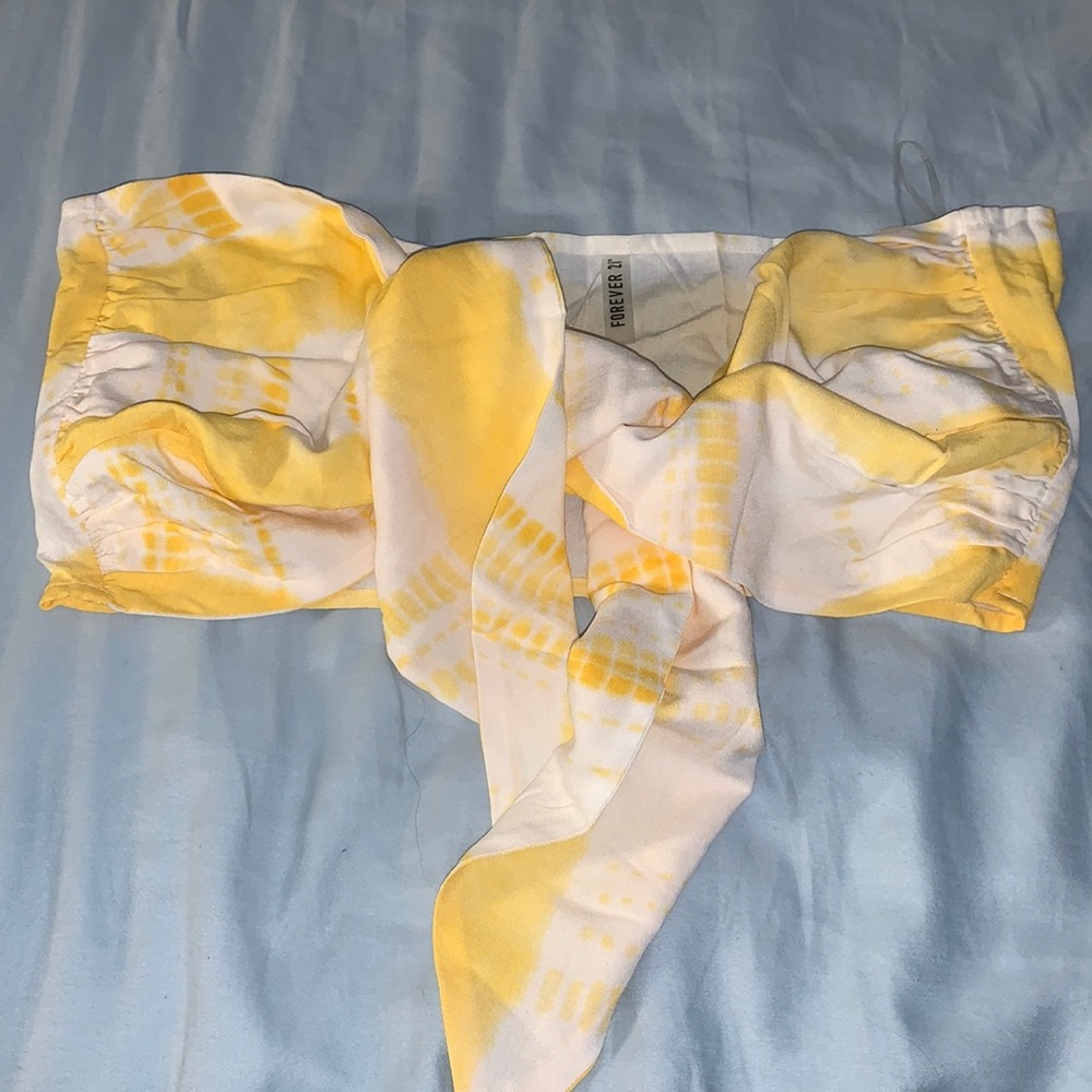 Forever 21 Yellow Tie Dye Wrap Crop Large
